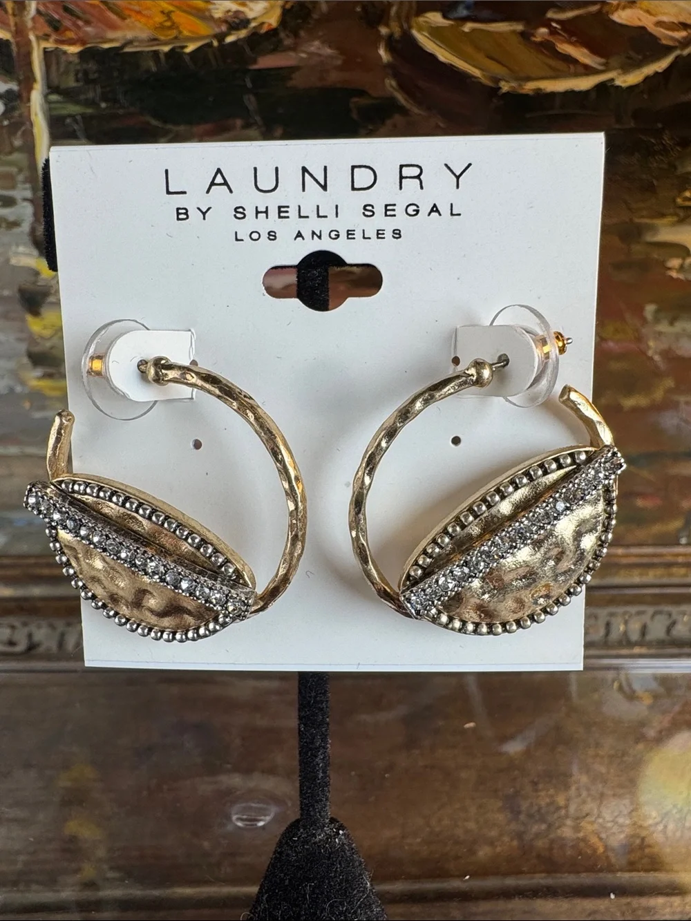 0740-Laundry by Shelli Segal Gold Hoop Earrings‎ with Rhinestone Detail